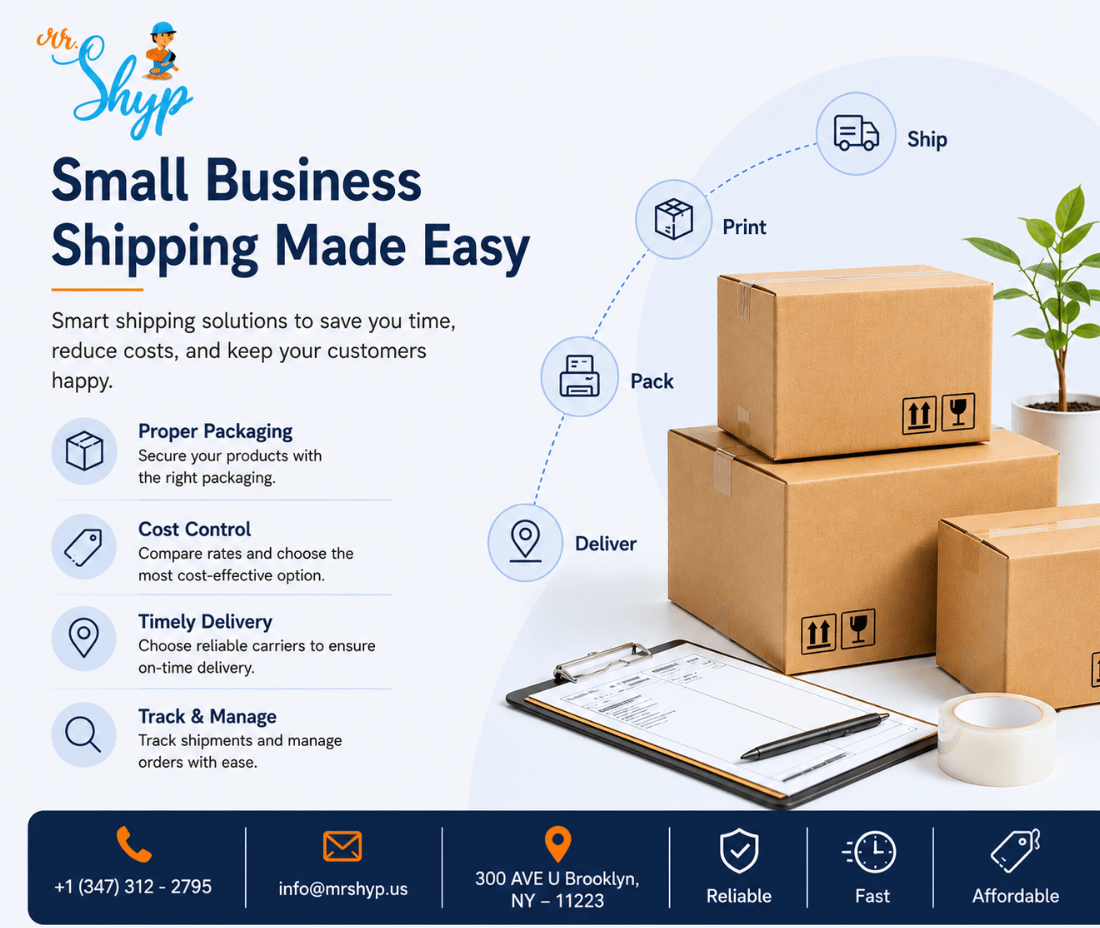 Small Business Shipping Made Easy with Mr. Shyp shipping, packaging, printing, and delivery solutions.