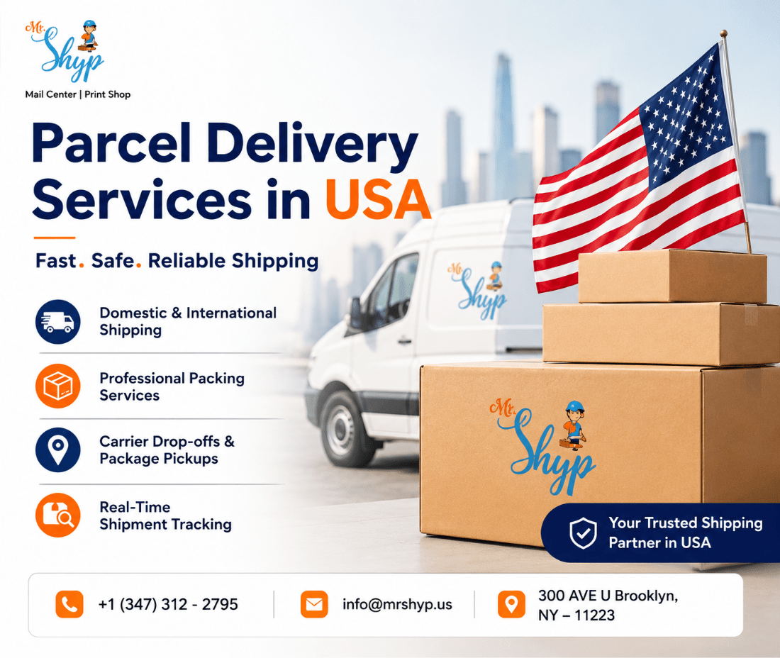 Parcel delivery services in USA by Mr. Shyp with professional packing, shipping, package pickups, drop-offs, and shipment tracking.