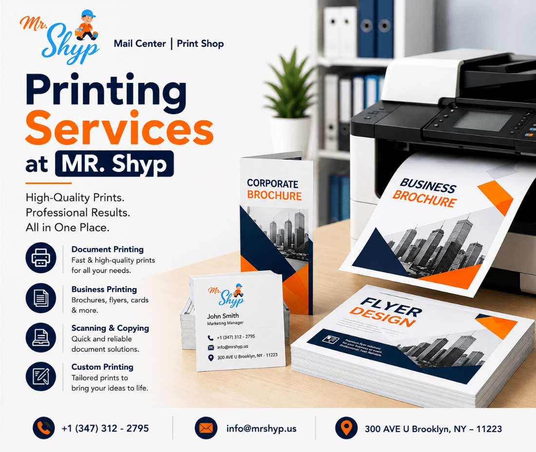 Printing services at MR. Shyp for documents, brochures, flyers and business printing