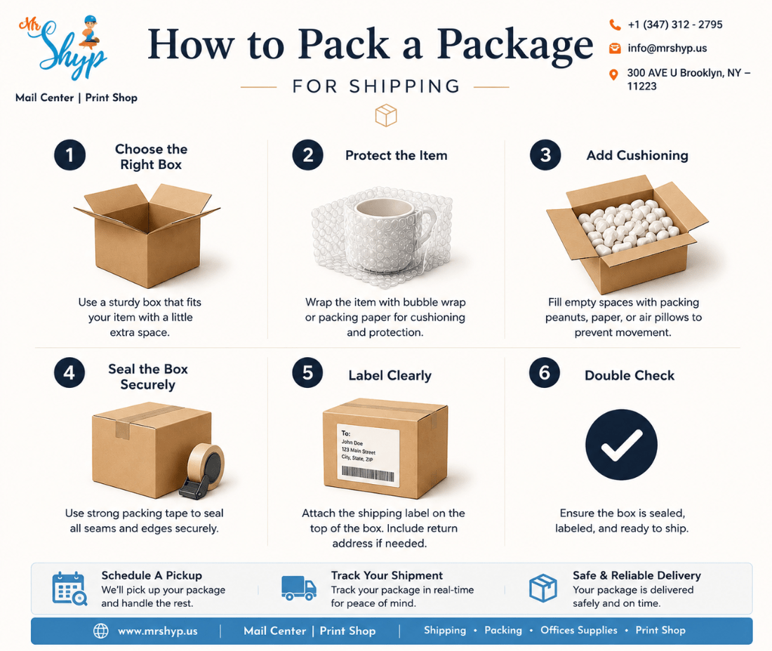 Step-by-step guide on how to pack a package for shipping with tips for safe and secure delivery.