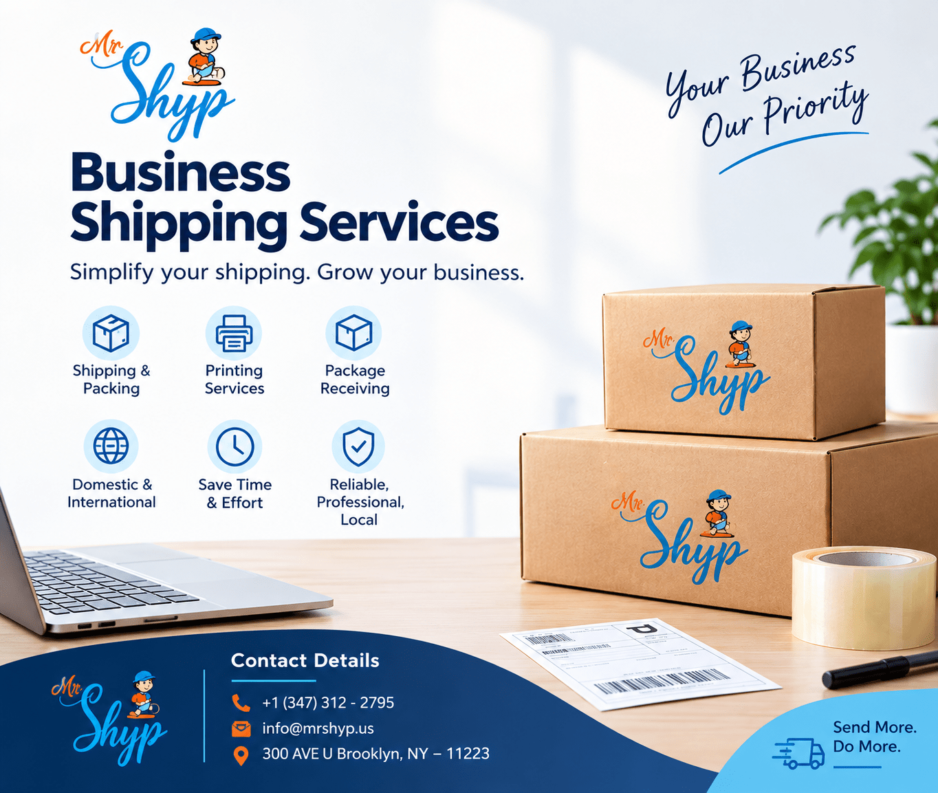MR. SHYP business shipping services for shipping, packing, printing, and package receiving