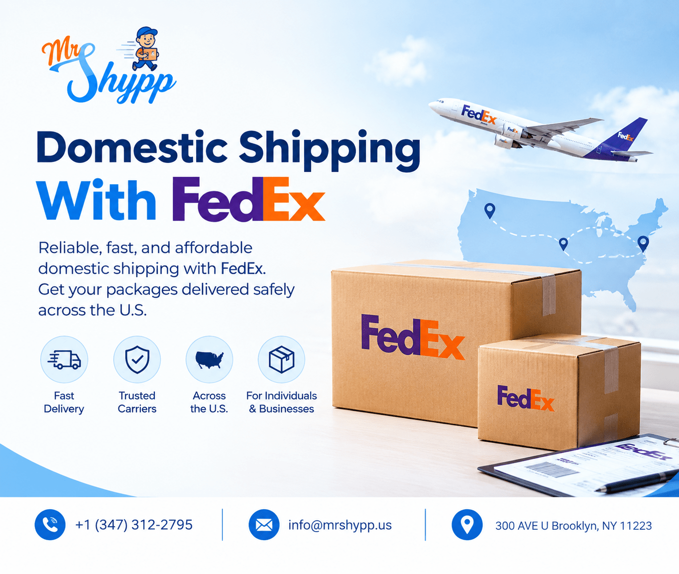 Domestic shipping with FedEx across the U.S. — fast and reliable delivery for individuals and businesses.