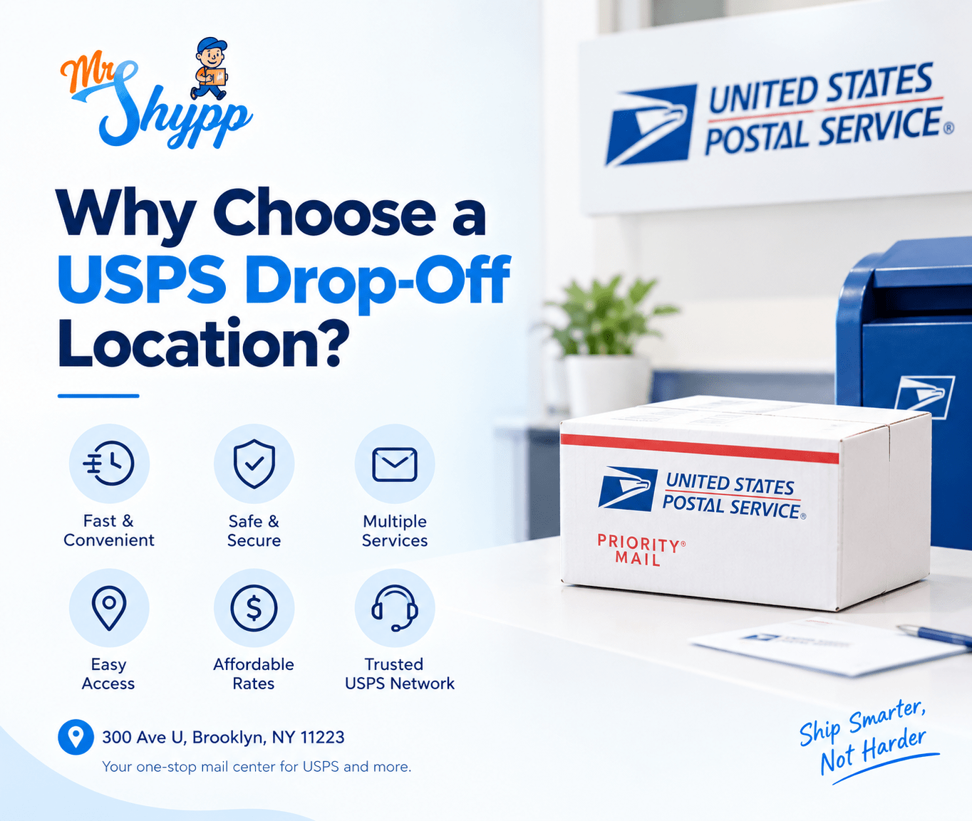 Why choose a USPS drop-off location at MR. SHYP