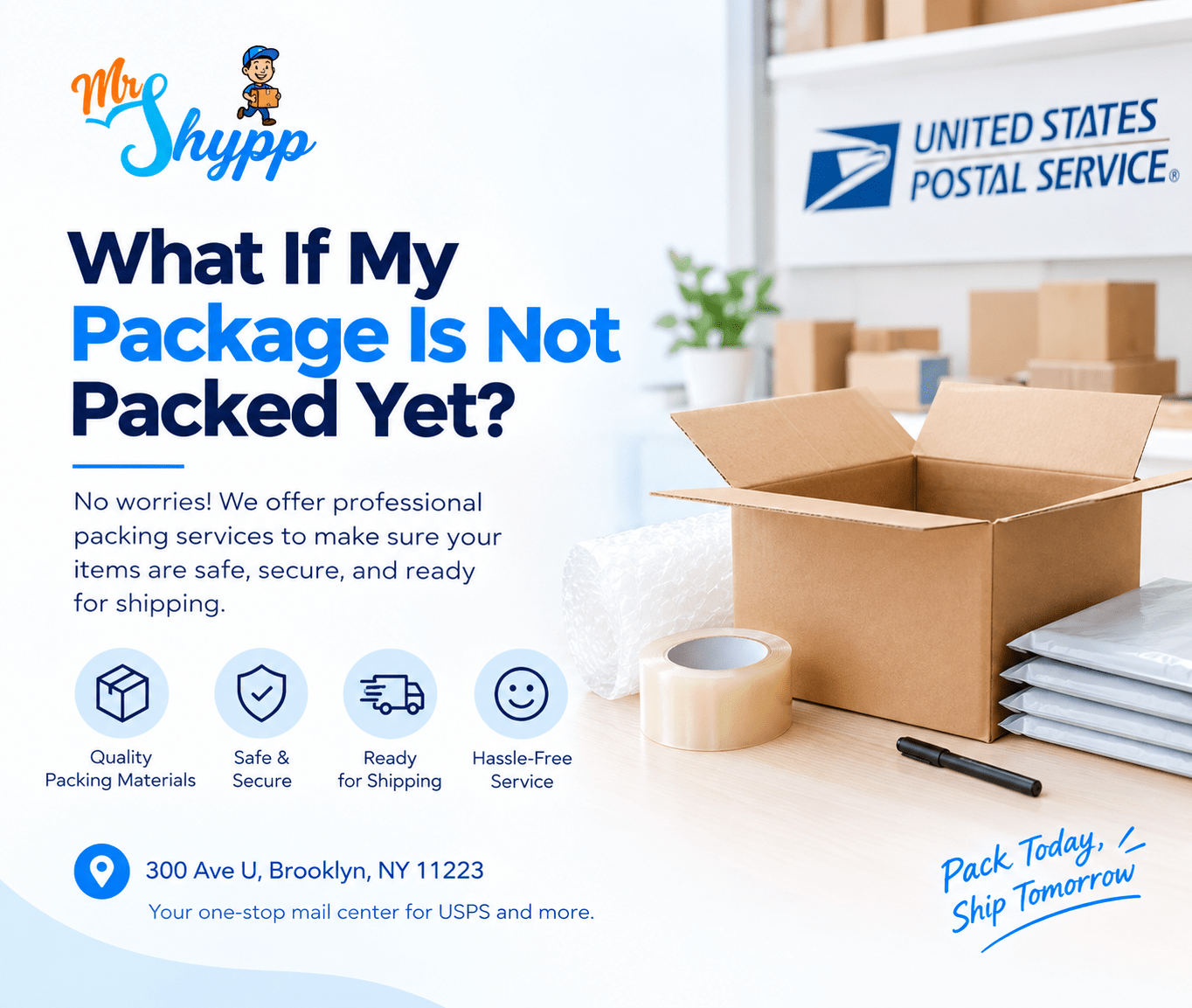 Professional packing services for packages at MR. SHYP