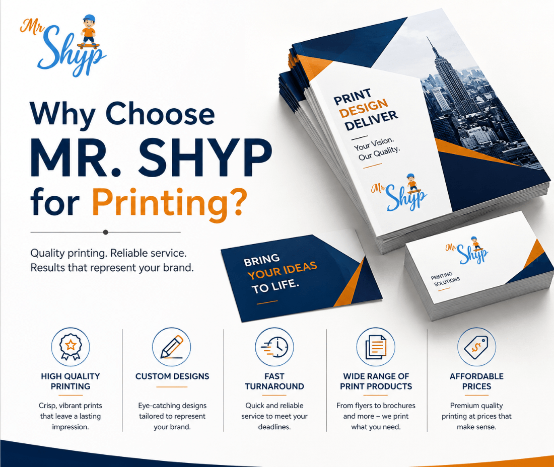 Why choose Mr. Shyp for printing with high-quality prints, custom designs, fast turnaround, affordable prices, and a wide range of print products