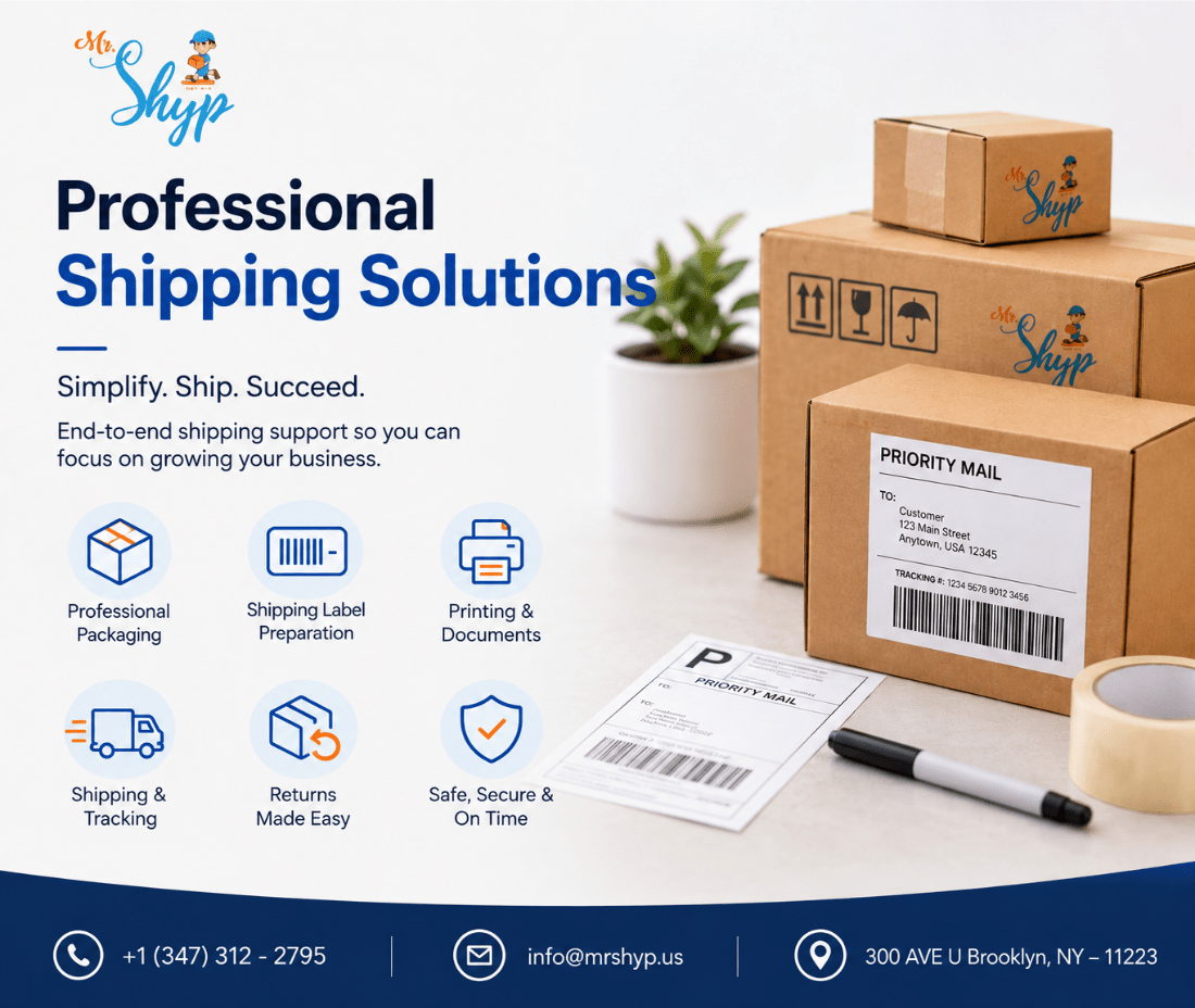 Common shipping challenges for businesses, including time-consuming processes, high shipping costs, printing needs, delivery errors, and packaging concerns.